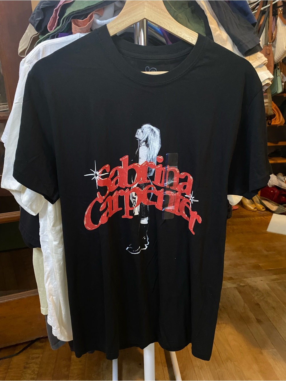 Sabrina Carpenter Black Graphic Short Sleeve Tee - Red Script